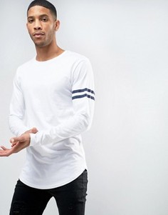Удлиненная футболка с полосками на рукавах и асимметричным краем Only and Sons - Белый