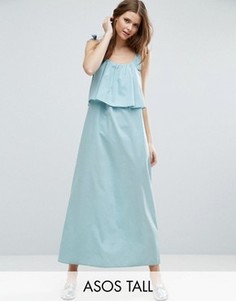 Хлопковое двухслойное платье макси ASOS TALL - Синий