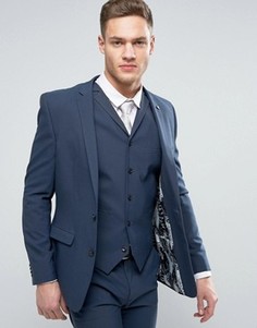 Синий приталенный пиджак с принтом перьев на подкладке ASOS WEDDING - Синий