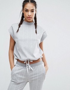 Топ в тонкую полоску с высоким воротником и шнурком на талии adidas Originals Tokyo - Серый