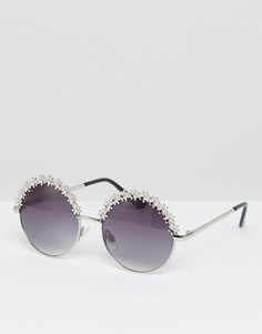 Круглые солнцезащитные очки с цветочной отделкой AJ Morgan Twinkletoes - Серебряный