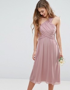 Сетчатое платье миди на одно плечо со сборками ASOS WEDDING - Розовый