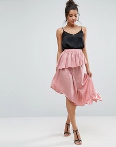 Атласная юбка миди ASOS - Розовый