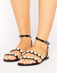 Кожаные сандалии с искусственным жемчугом ASOS FRASER - Черный