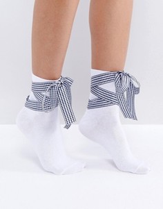 Носки с клетчатым бантом из ленты ASOS - Белый