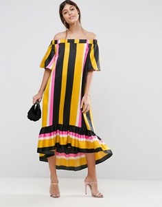 Платье миди в полоску с вырезом лодочкой ASOS - Мульти