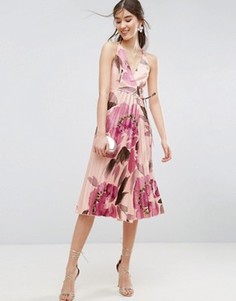 Плиссированное платье миди с цветочным принтом ASOS - Мульти