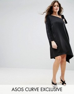 Платье на одно плечо с асимметричным низом ASOS CURVE - Черный