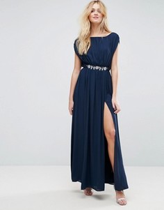 Платье макси с отделкой на талии ASOS - Темно-синий