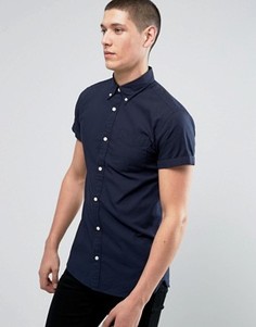 Приталенная оксфордская рубашка с короткими рукавами Jack &amp; Jones Premium - Темно-синий