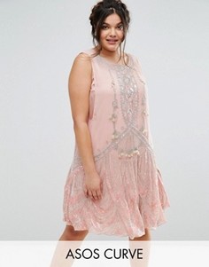 Платье мини с декоративной отделкой ASOS CURVE - Розовый