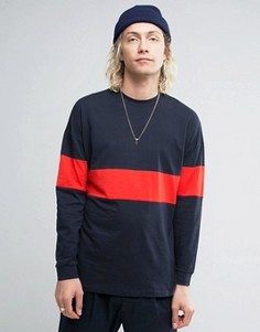 Oversize-лонгслив с рукавами на манжете и яркой вставкой ASOS - Темно-синий