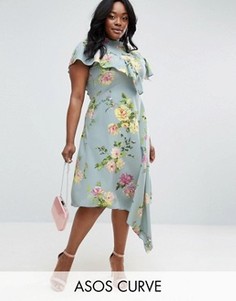 Асимметричное чайное платье с цветочным принтом ASOS CURVE - Мульти