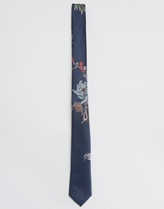 Узкий галстук с цветочной вышивкой ASOS - Темно-синий