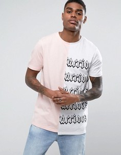 Удлиненная футболка со вставками и принтом ASOS - Белый