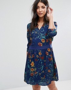 Короткое приталенное платье с принтом и длинными рукавами Lavand - Синий