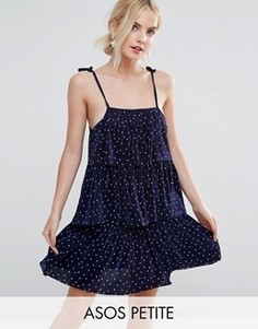 Ярусное платье мини в горошек со складками ASOS PETITE - Мульти
