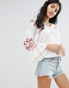 Блузка с длинными рукавами и вышивкой Free People Chiquita - Белый