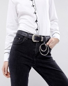 Кожаный ковбойский ремень для джинсов с кольцом ASOS - Черный