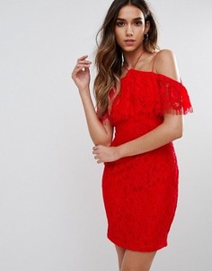 Кружевное облегающее платье с рюшами NaaNaa - Красный