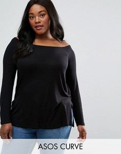 Свободный топ с открытыми плечами и разрезами по бокам ASOS CURVE - Черный