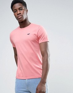 Узкая розовая футболка с вышитым логотипом-чайкой Hollister - Розовый