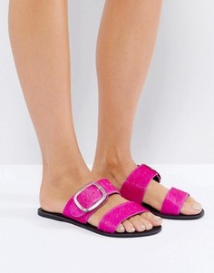 Кожаные сандалии с эффектом ворса пони и пряжками New Look - Розовый