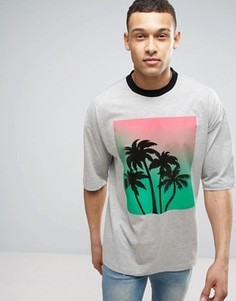 Oversize-футболка с блестящим пальмовым принтом ASOS - Серый