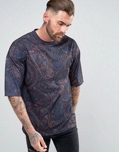 Oversize-футболка со сплошным принтом пейсли ASOS - Темно-синий