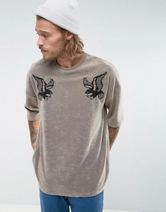 Махровая оversize-футболка с вышивкой ASOS - Бежевый