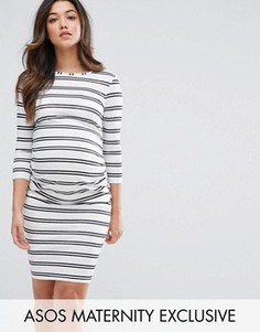 Облегающее платье в двойную полоску ASOS Maternity PETITE - Белый