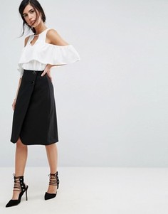 Юбка миди с запахом спереди Closet London - Черный