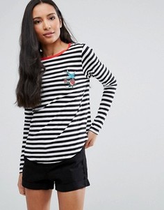 Топ в полоску с вышивкой птицы Brave Soul - Черный