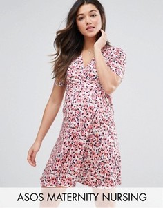 Платье для кормящих мам с запахом и принтом ASOS Maternity TALL - Мульти