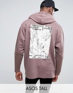 Длинный oversize-худи с мраморным принтом ASOS TALL - Фиолетовый
