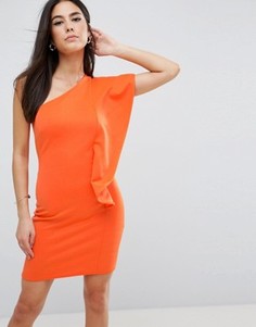 Платье на одно плечо с оборкой и завязкой на спине Club L - Оранжевый