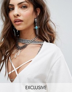 Серьги в виде креста с камнем бирюзового цвета Reclaimed Vintage - Серебряный