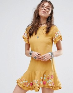 Платье с оборками и маками RahiCali - Коричневый