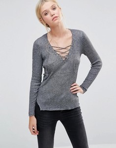 Вязаный топ со шнуровкой спереди Brave Soul - Черный