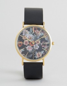Часы с цветочным принтом и черным кожаным ремешком Reclaimed Vintage - Черный