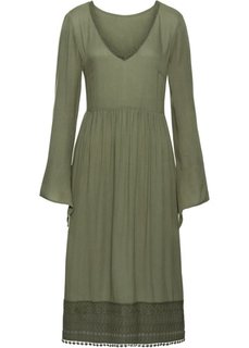 Платье с кружевом длины миди (оливковый) Bonprix