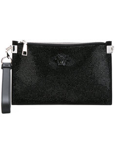 клатч с логотипом и стразами Versace