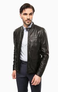 Черная кожаная куртка с карманами Strellson