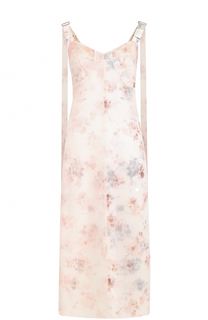 Шелковое платье с цветочным принтом и разрезами Calvin Klein Collection