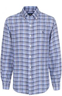 Льняная рубашка в клетку с воротником button down Polo Ralph Lauren