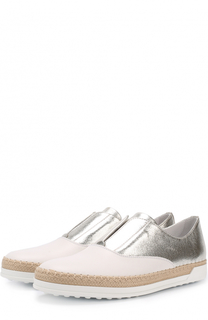 Кожаные слипоны с джутовым рантом Tod’s Tods