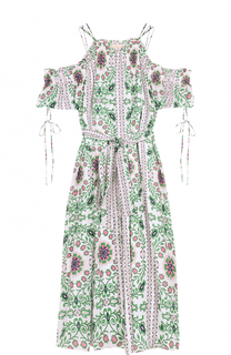 Шелковое платье с цветочным принтом и поясом Tory Burch