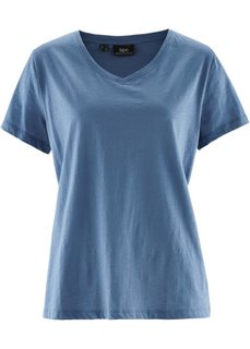 Футболка с коротким рукавом и V-образным вырезом (синий) Bonprix