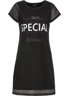 Трикотажное платье со вставкой из сеточки (черный/белый с рисунком) Bonprix