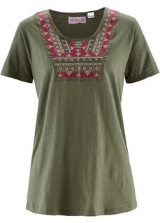 Топ дизайна Maite Kelly с коротким рукавом (оливковый с узором) Bonprix